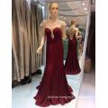 2017 vino rojo y negro Cap manga ver a través de Guangzhou Beaded elegante sirena vestidos de noche